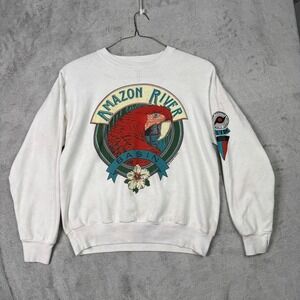 Vintage Amazon River Basin Sweatshirt Graphic Parrot Souvenir White L